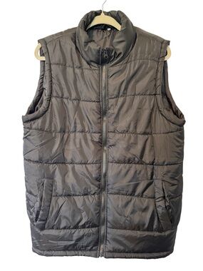 Men’s Lightweight Black Puffer Zip Up Vest Size Large No Brand Listed